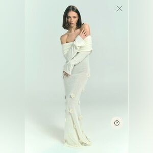 Meshki Kiki Ivory Off Shoulder Knit Rose Maxi Dress